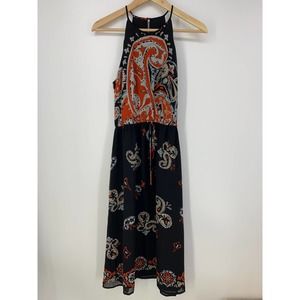 NWT LOFT Womens S Black Halter Neck Drawstring Tie Waist Sleeveless Dress